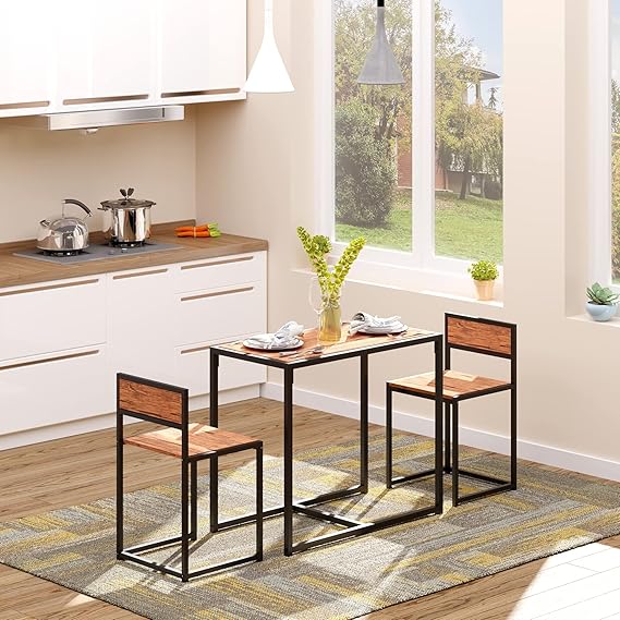 HOMCOM Small Dining Table Set for 2 Compact for Small Spaces, Rustic Brown | Kitchen Table and Chairs Set, Compact Dining Sets, Breakfast Nook