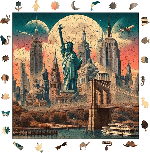Ahşap Puzzle Yetişkin - Ikonik New York - 353 Parça, 29 x 29 cm - Yapıştırıcı Folyo Dahil - Benzersiz Şekilli Parçalar & Özel Figürler - S1-14