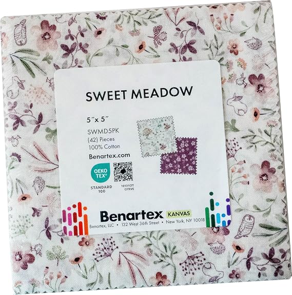 Kanvas Studio Sweet Meadow 5X5 Pack 42 5-inch Squares Charm Pack Benartex