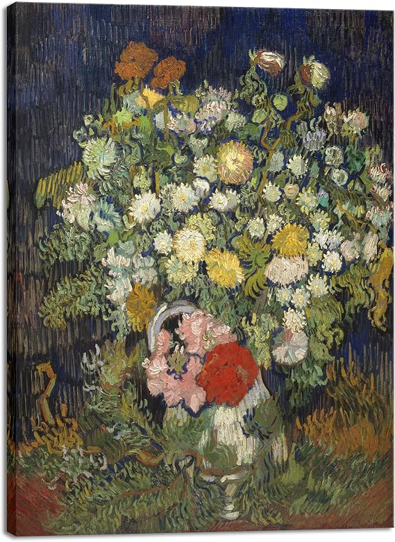 Wieco Art Canvas Wall Art Bouquet Of Flowers In A Vase by Vincent Van Gogh Oil Paintings Reproduction Canvas Prints Artwork Pictures for Home and office Decorations