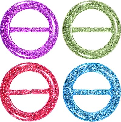 HESTYA 4 Pieces 80s Party Plastic Tee Shirt Clips Fashion Round Circle Scarf Tie Ring Clip for Women Girls Fashion Accessories with Assorted Colors
