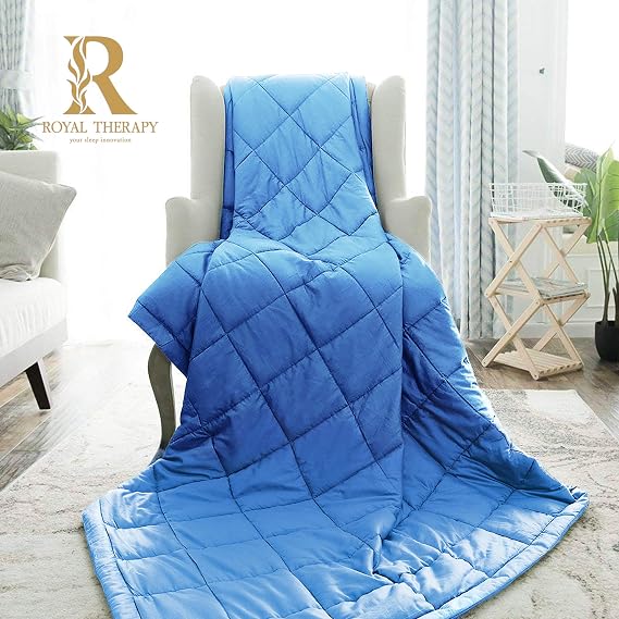 Royal Therapy Weighted Blanket - Heavy 100% Cotton Blankets with Premium Glass Beads (48''x78'' 20lbs, New York Blue), Suitable for One Person (~200lb) - Use on Twin/Full Bed