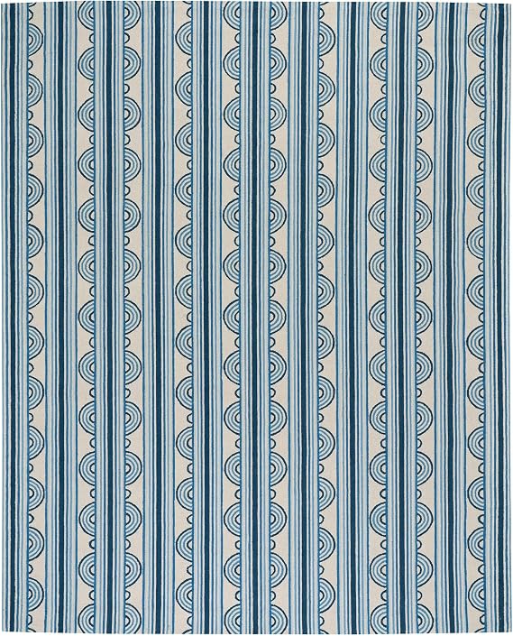 Dash & Albert Button Blue Geometric Hand Micro Hooked Rug, 7'6"x9'6" | , / Geometric Pattern