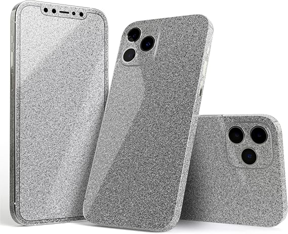 DesignSkinz Full Body Skin Decal Wrap Kit Compatible with iPhone 17 Pro Max - Sparkling Silver Ultra Metallic Glitter