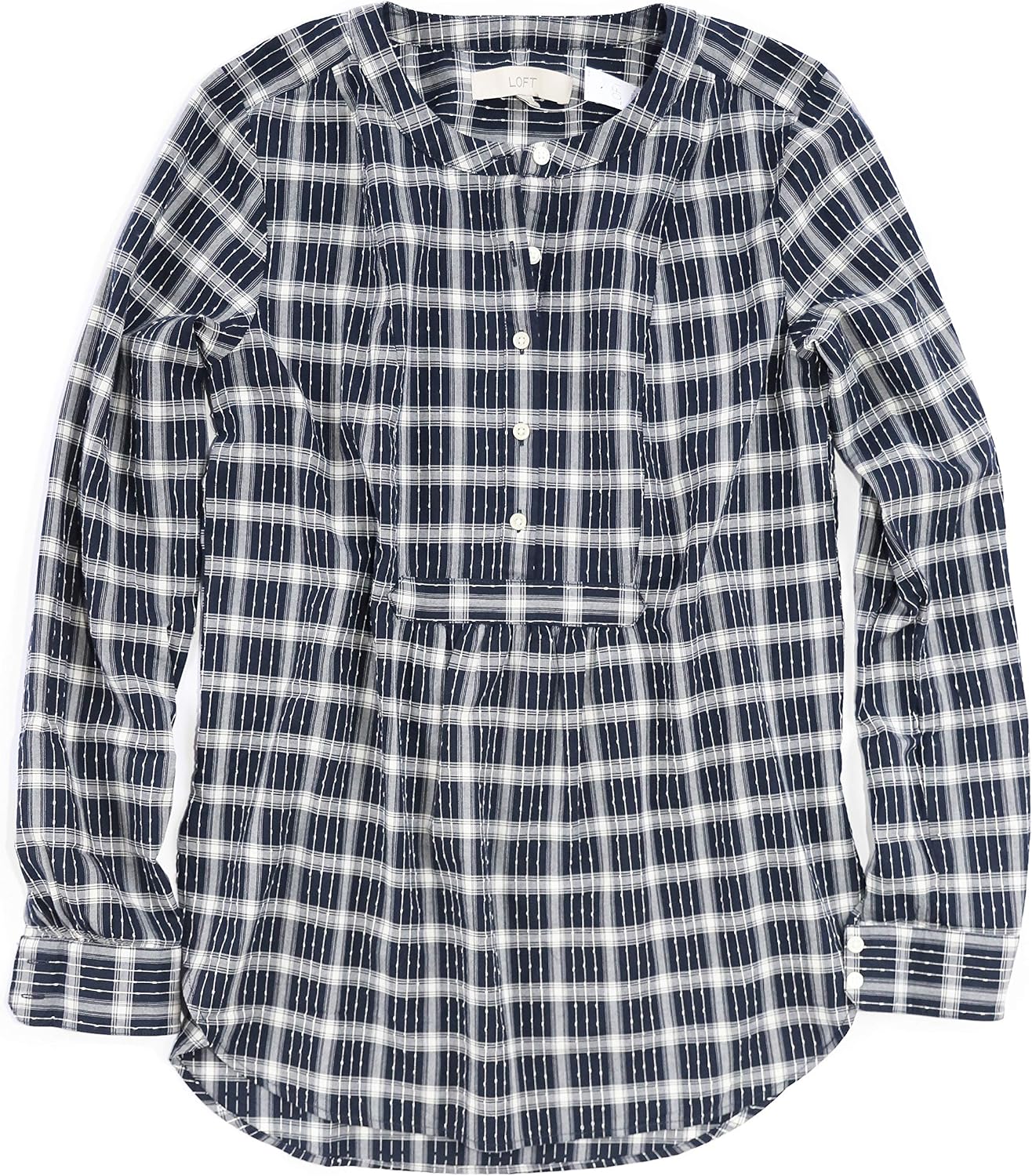 Loft Ann Taylor Womens Navy Plaid Woven Tunic