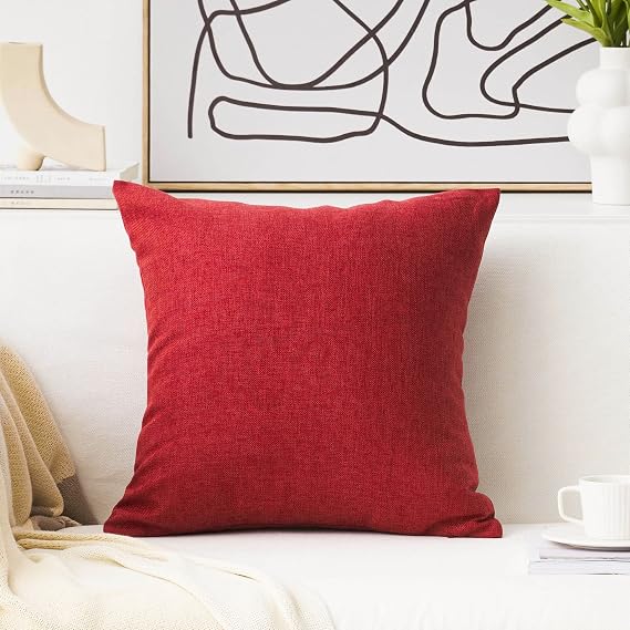 Home Brilliant Pillow Covers 24x24 Supersoft Linen Euro Sham Decorative Throw Pillow Cushion Cover for Bench Bed, 60x60cm, Burgundy