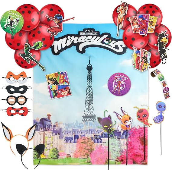 Miraculous 50-Piece Birthday Party Supplies - All-In-One Zag Heroez Themed | All-In-One Zag Heroez Themed Party Box, Miraculous Ladybug Party Supplies, Birthday Party Backdrop and Party Props For