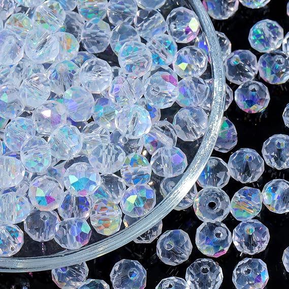 100Pcs Faceted Briolette Crystal Glass Beads AB Color Loose Spacers Beads for Bracelets Crafts DIY Jewelry Making Supplies (Briolette AB, 4MM)