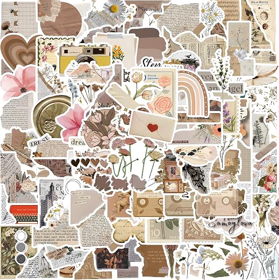 120 Pcs Vintage Aesthetic Stickers, Scrapbook Supplies | Unique, Journaling Essential, Botanical Waterproof Vinyl, Residue-Free, Planner & Diary Decor, Creative Gift