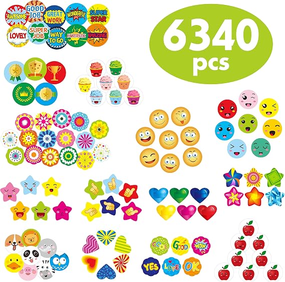 6340 pcs Teacher Reward Encouragement Motivational Sticker Mega Pack in 14 Themes (Each Measures 1/2-3/4 in Diameter)