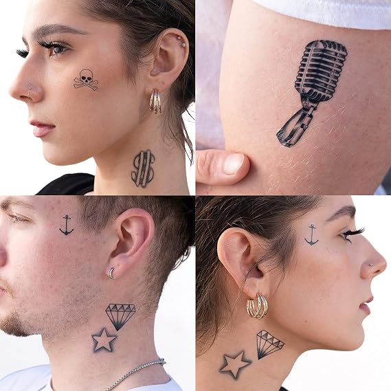 Temporary Tattoos Volume IV 8-Piece Set | Microphone, Dollar Sign, Anchor & More | Fake Water-Transfer Tattoos Face & Body Temporary Ink for Fun & Flex