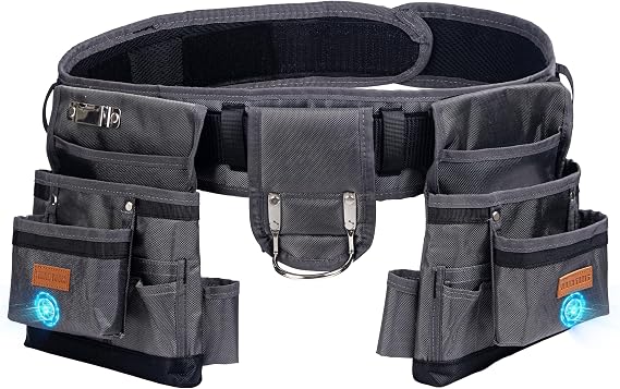 VIDAR TOOLS Magnetic Tool Belt with Air-Mesh Padded,22 Pockets Heavy Duty Tool Belts for Men/Construction/Carpenter/DIY'er/Electrician.Double layer thickened polyester fiber with waterproof coating.