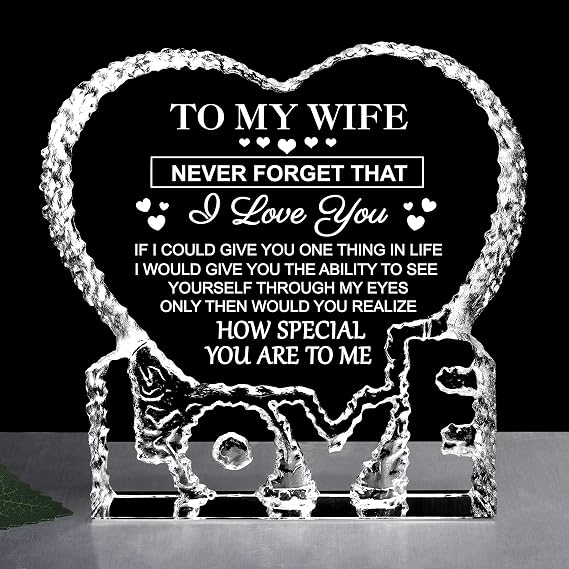 ZHSHWAT Heart Shaped Crystal Gifts for Wife, Engraved Love Quote Keepsake from Husband, Anniversary Birthday Valentine's Day Presents for Her