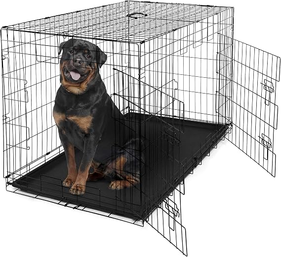 CAPHAUS Foldable Dog Crate Wire Metal Kennel w/Leak-Proof Pan & Protecting Feet & Divider Panel, Small, Medium & Large Indoor Cage, 48 w/Single or Double Doors
