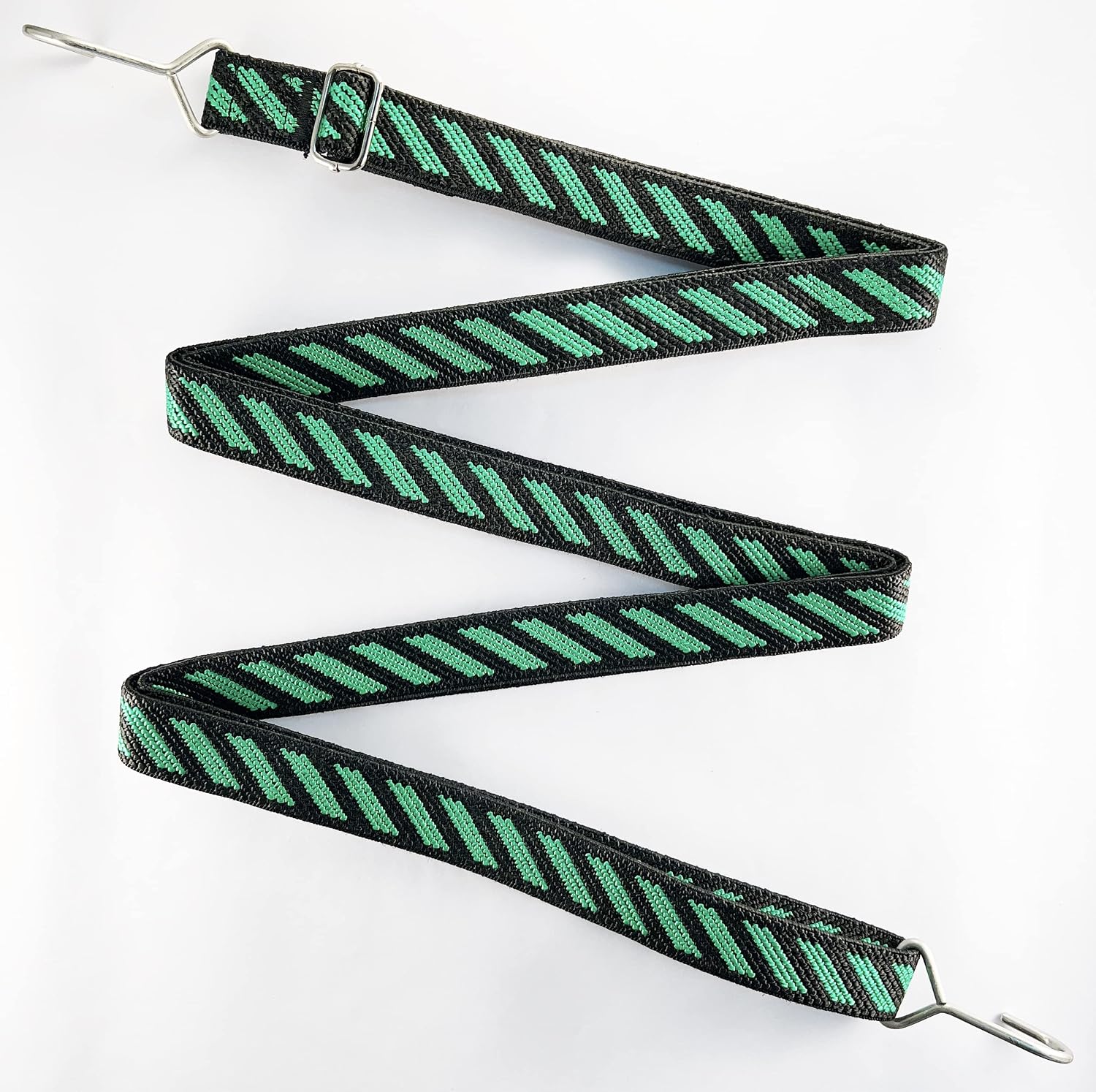 Flat Bungee Cord with Steel Hooks Adjustable Length 67-126, Heavy Duty Bungee Strap for Outdoor Bikes, Gardening, Camping, Trucking, Hand Carts Green & Black
