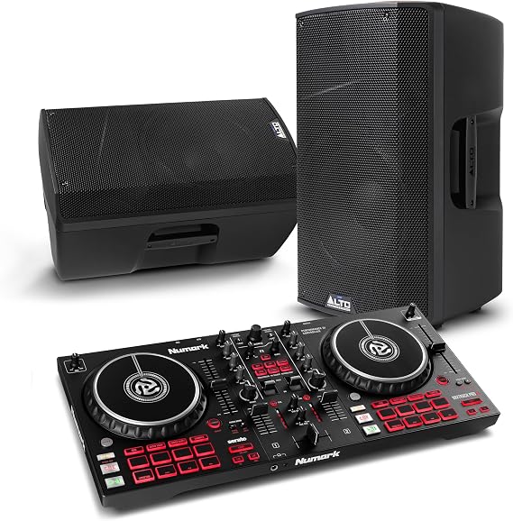 Numark Mixtrack Pro FX DJ Controller and ALTO TX415 Powered PA Speakers Pair for Live Music, DJ sets, Events, Music production
