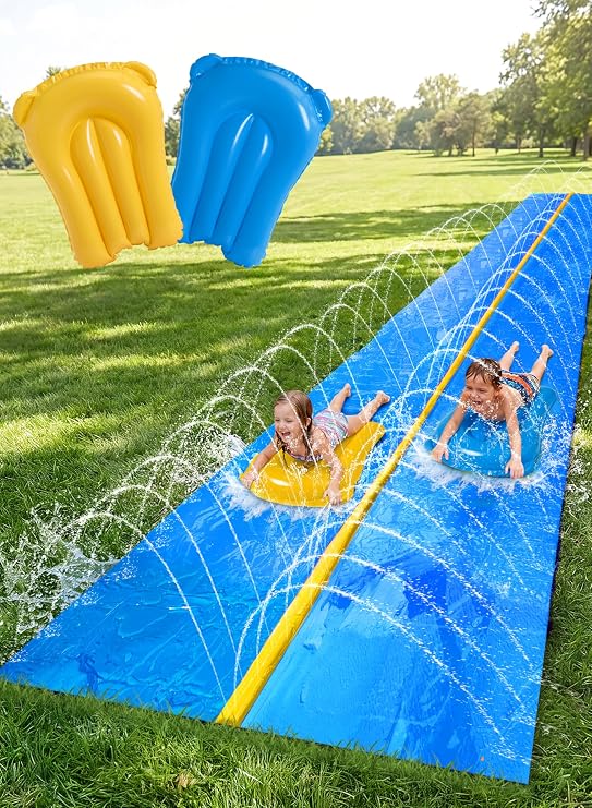 Sloosh Huge Water Slide, 30ft x 6ft Heavy Duty Lawn Water Slip with Built-in Sprinkler Slide and 2 Slip Inflatable Boards for Kids Adults Party Summer Yard Lawn Outdoor Play Activities