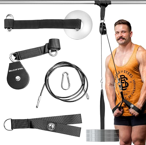 Bells of Steel Workout Pulley System - Cable Machine Home Gym, LAT Pulldown & Tricep Pull Down Attachments, 440lb Capacity