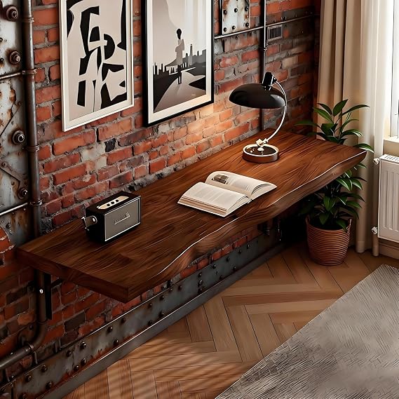 Wall Mounted Folding Table - Floating Desk Fold Down Shelf Wall Mounted with Heavy Iron Brackets, Foldable Table for Launrdy Room, Office Study Work Bench, Kitchen Dining