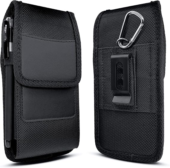 Cell Phone Belt Case for iPhone & Pro (17 16 15 14 13 12 11 XS) | Nylon Holster Clip Pouch, ID Card Holder Pocket, Black