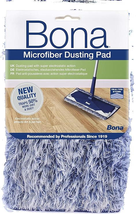 Bona Microfibre Dusting Pad, for Wood and Hard-Surface Floors, fits Bona Family of Mops, 1 Count (Pack of 1), Grey