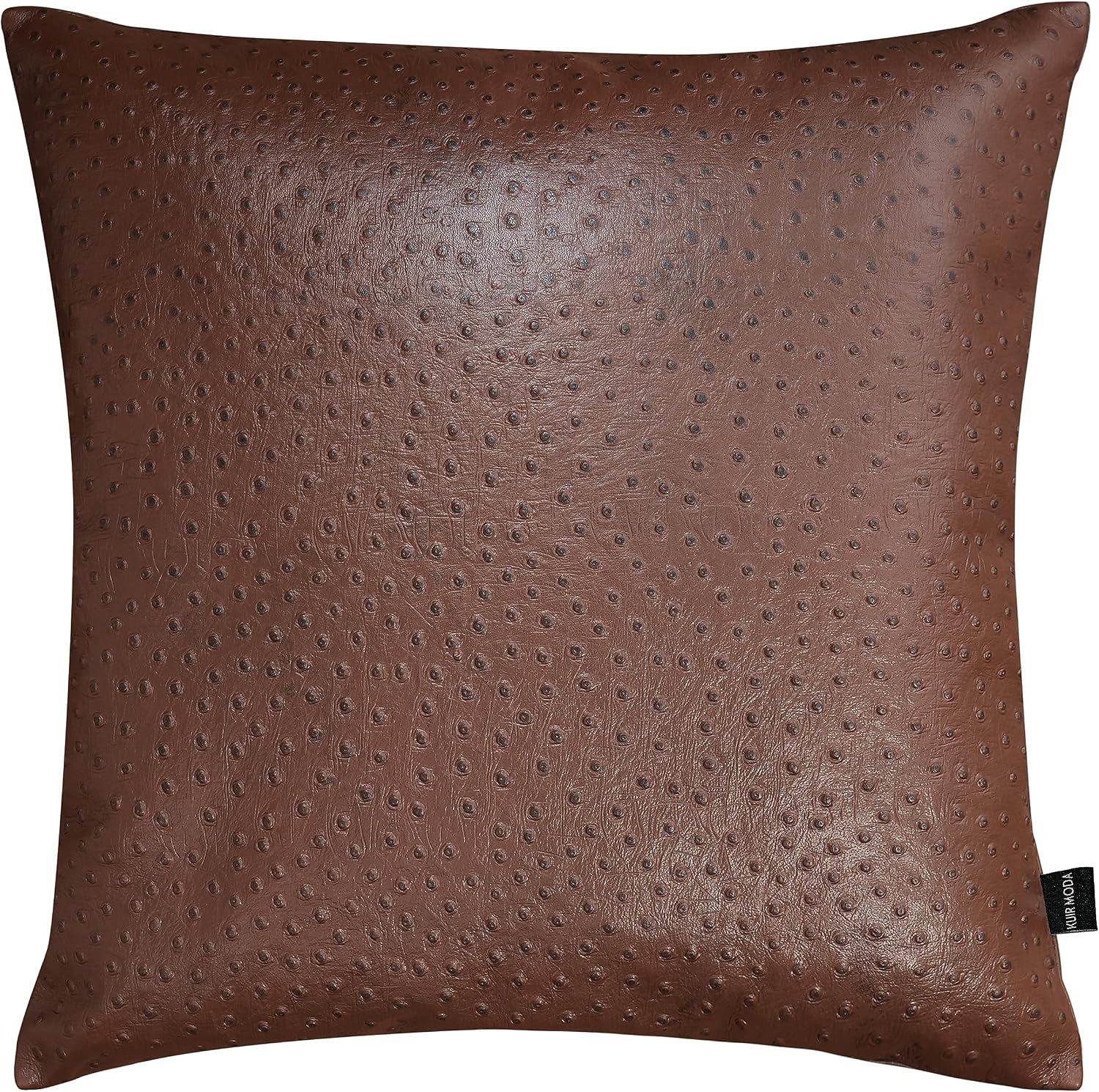 Lambskin Leather Pillow Cover - Decorative Sofa Cushion Case - Throw Covers for Living Room & Bedroom, 16x16 Inches - Brown Ostrich Pack of 1