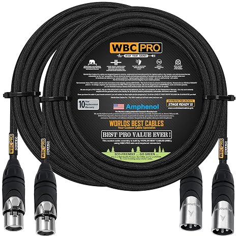 2 Units - 20 Foot - WBC-PRO-Quad Ultra-Silent Ultra-Flexible Balanced Star-Quad Cable with Amphenol Male & Female XLR Plugs & Black Tweed Jacket