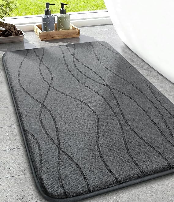 chakme Bathroom Rug Memory Foam Bath Mat Non-Slip Bath Mat Washable Soft Absorbent Bath Mat Shower Mat for Bathroom Dark Grey 43 x 61 cm