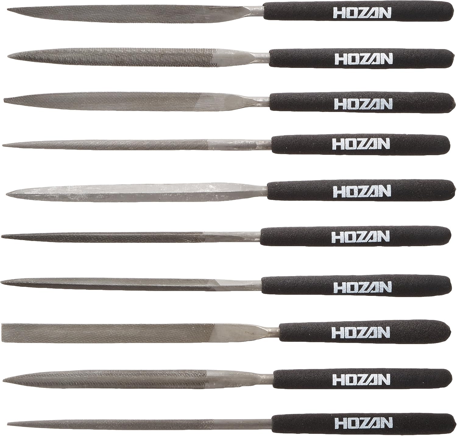 Hozan K-215 File Set, 10 Pieces, Suitable for Various Situations, Round