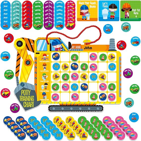 Magnetic Potty Training Chart, Tractor Reward Potty Training Chart with 50 Reusable Magnets Plus 45 Stickers and a Storage Bag, Perfect for Boys & Girls, Multiple Toddlers (14.2 X 10)