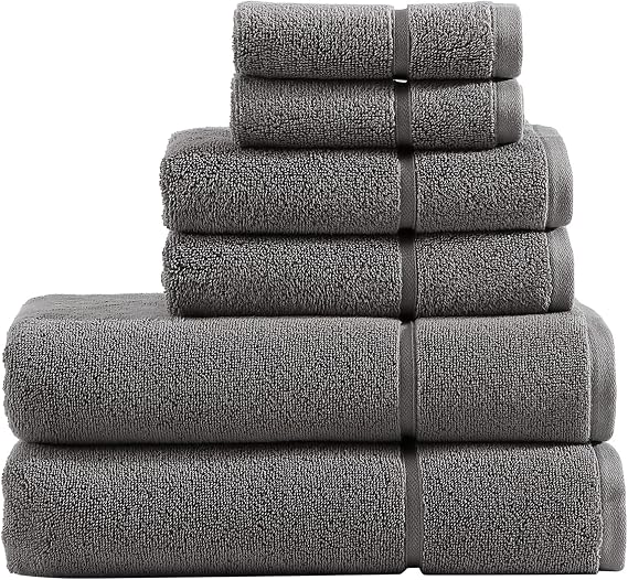Vera Wang - Bath Towels, Super Soft 100% Cotton Towel Set, Highly Absorbent with a Medium-Weight Plush Feel, Low Linting & Fade Resistant Bathroom Towels (Modern Lux Grey, 6 Piece)