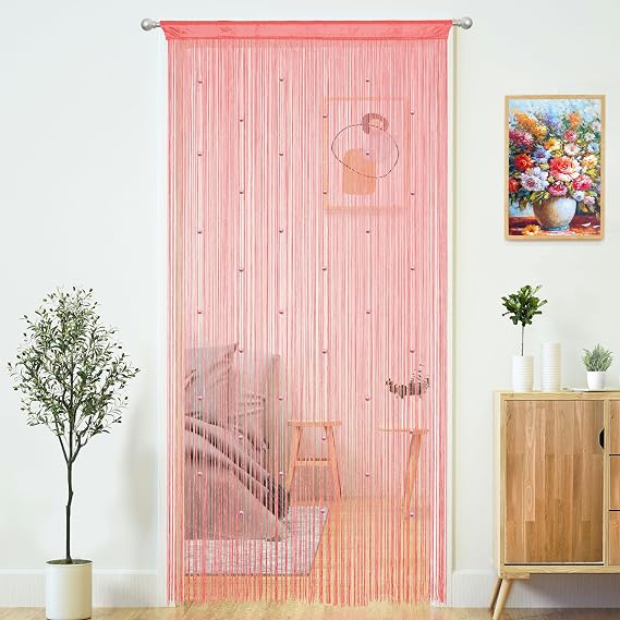 Beaded Curtain Door String Curtains for Doorways Tassels Beads Hanging Fringe Hippie Window Hallway Entrance Wall Closet Bedroom Privacy Decor (Pink, 39" W x 110" L (Pack of 1))