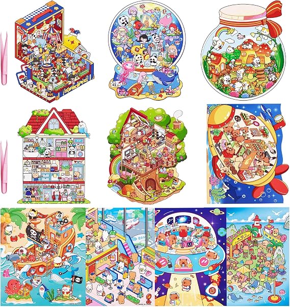 10 Sets DIY 3D Sticker Scene Sticker | Therapy Cute Cartoon Stickers Scene Make Your Own Scenes Relief Stress House Stickers