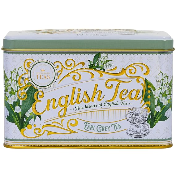 New English Teas Lily of the Valley Tea Tin with 40 Earl Grey Tea Bags | Black Tea, Gifts for Tea Lovers