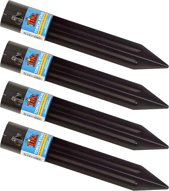 TIKI Metal Torch Stakes 4-Pack, Durable & Weather-Resistant Torch Holders for Bamboo & Metal Poles, Easy-to-Install Outdoor Torch Accessories for Patio, Lawn & Garden, 10.75-Inch Black