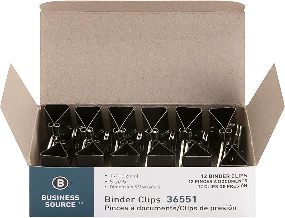 Business Source Medium Binder Clips, Fold-back, 0.63" Capacity, Steel, 12 Count