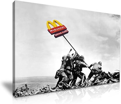 Banksy McDonalds 's Flag Canvas Wall Art Picture Print Best Gift For BANKSY Fans Modern Family Home Office Hotel Decoration XS 31cm X 20cm