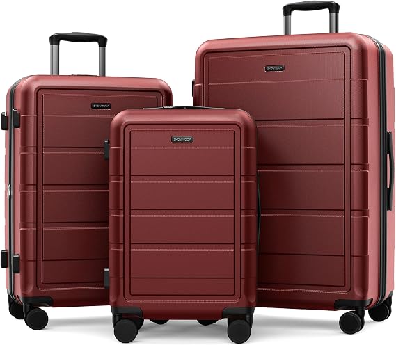SHOWKOO Luggage Set 3 Piece Hardshell PC+ABS Expandable Suitcase, Wine Red