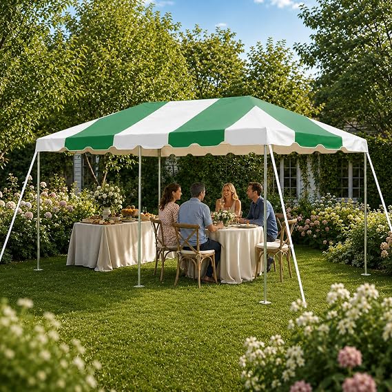 Party Tents Direct 10' x 20' Steel Frame Tent with Green Vinyl Cover
