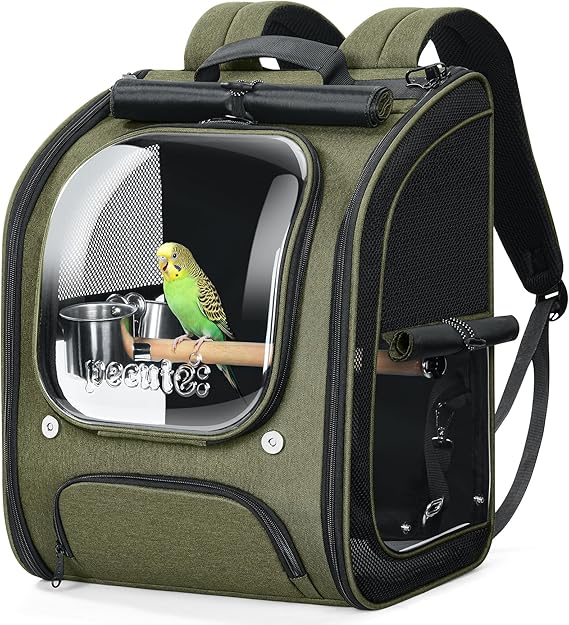 pecute Bird Carrier Backpack Clear Bubble, Large Bird Backpack, Green
