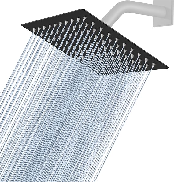 Midanya Square Rain Shower Head,High Pressure,Matte Black 6 Inch
