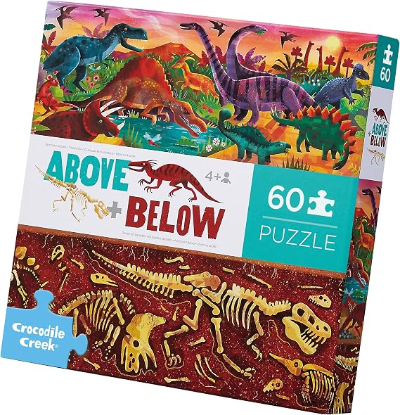 Crocodile Creek Above + Below 60-Piece Jigsaw Floor Puzzle - Fun Floor Puzzles for Kids Ages 4-8 - Dinosaur World - 27 x 20 inches Finished
