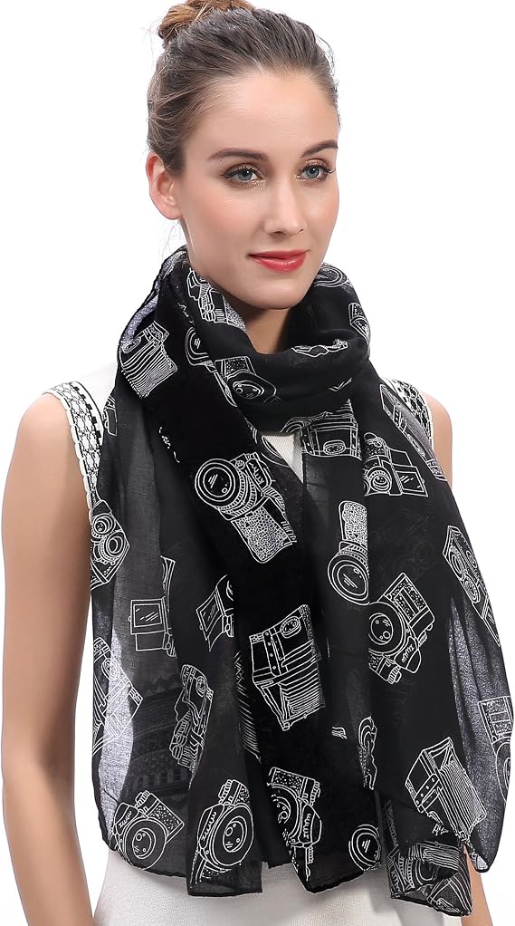 Lina & Lily Vintage Camera Print Scarf Lightweight
