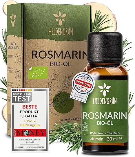 Heldengrün® Organic Rosemary Oil 100% Pure and Natural High Dose Natural Hair Booster Oil for Hair and Scalp