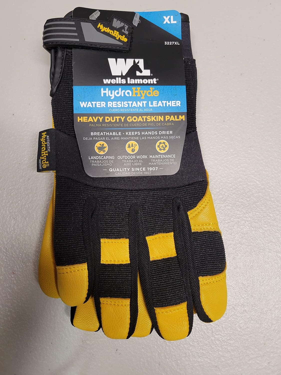 Mens Goat Skin Leather Palm Work Gloves, Water-Resistant HydraHyde, Medium Wells Lamont 3227 Extra Large