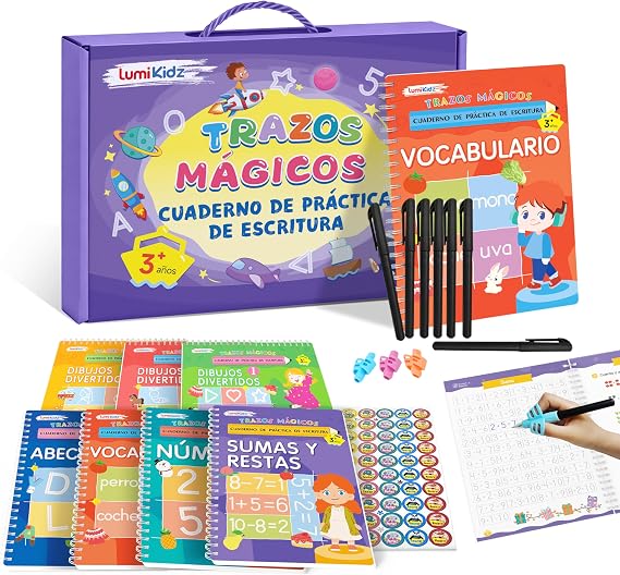 Spanish Magic Grooved Writing Practice for Kids Age 3-5 - Reusable Grooved Handwriting Practice Books for Kids 3-5 - Spanish Preschool Tracing