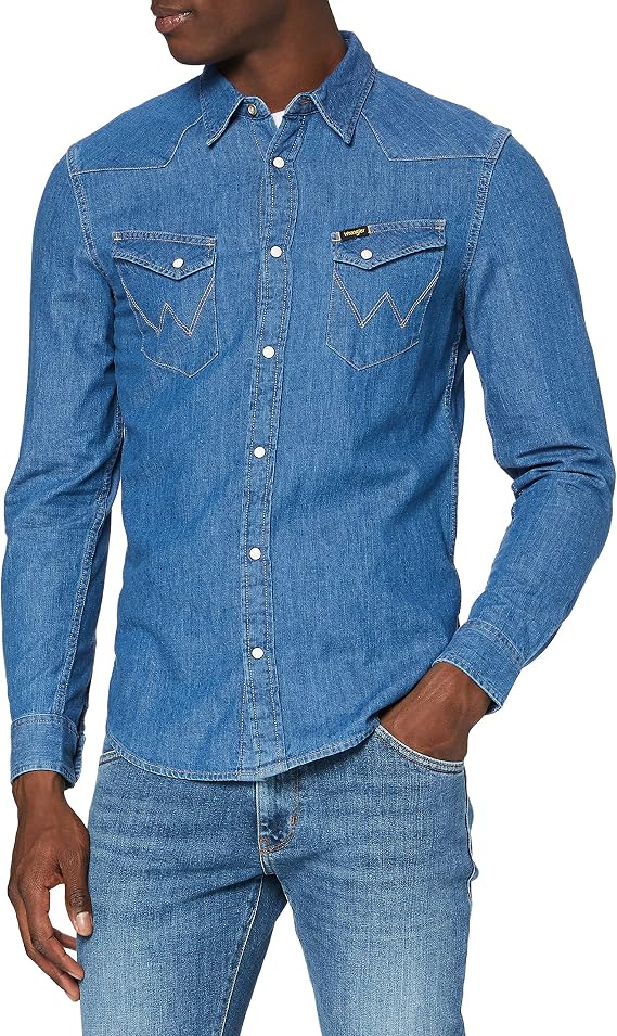 Wrangler Men's Cowboy Cut Western Chambray Snap Long Sleeve Work Shirt