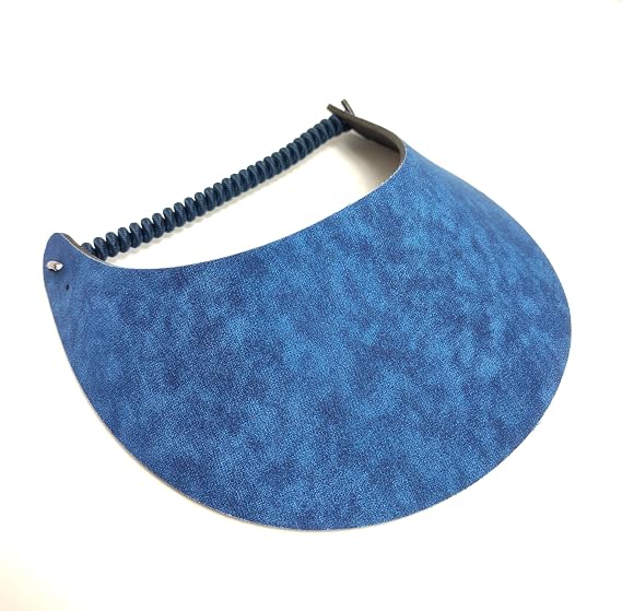 Blue Textured Marble Pattern Foam Sun Visor for Women & Men, Adjustable Elastic Coil Band Lightweight No-Pinch Fabric Sun Hat for Golf, Tennis, Beach and Travel - Mottled Ocean Blue