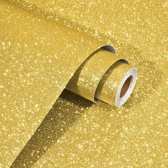 WESTICK Thick Gold Glitter Wallpaper Self Adhesive Sparkle Glitter Contact Paper for Walls Removable Stick and Peel Glittery Paper for DIY Project Salon Bedroom Cabinets Shelf Drawer Liner 11.8" x 80"