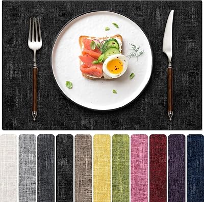 Blue Forest Placemats Set of 6, Dual-Layered Thickened Faux Linen Cloth Place Mats Heat Resistant Machine Washable Wrinkle Free Table Mats IndoorOutdoor Cream Beige